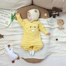 七樂(lè)豆嬰兒純棉連體衣服春秋款男女寶寶秋衣幼兒外穿秋裝小月齡護(hù)肚睡衣 奶黃 66cm 曬單實(shí)拍圖