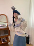 LISCN費(fèi)爾島復(fù)古提花撞色菱格毛衣女秋冬慵懶風(fēng)設(shè)計(jì)感寬松軟糯針織上衣 淺藍(lán)色 M 建議95-110斤 曬單實(shí)拍圖