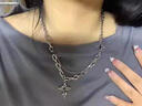 QMXD歐美風(fēng)十字架項鏈男士潮牌百搭男生吊墜小眾雙層疊戴鎖骨鏈配飾品 鏈長(cháng)【45+5CM】 曬單實(shí)拍圖