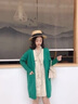 記述春秋新款中長款針織衫女開衫寬松顯瘦口袋外穿披肩外套上衣女 255綠色 #2XL(建議126-130斤) 曬單實拍圖