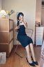 clotho Rennie品牌女裝新中式連衣裙女2025夏季新款韓版氣質(zhì)優(yōu)雅修身顯瘦中長款 黑色 M 曬單實拍圖