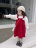 mlgt kids童裝女童連衣裙套裝秋冬新款女寶寶加絨拜年服女孩禮服裙子 紅色 90 cm 曬單實(shí)拍圖