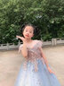 apfelbaum兒童禮服公主裙高端女童鋼琴演出服洋氣花童小主持人生日晚禮服春 灰藍色無(wú)袖長(cháng)款 130 曬單實(shí)拍圖