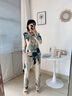 莫代爾睡衣女士純棉長袖春秋冬季開衫大碼寬松中年媽媽家居服夏薄款套裝 C9906墨綠 M (建議80-100斤) 曬單實(shí)拍圖