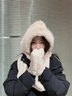 云初墨冬季保暖毛茸茸圍巾手套一體帽子女毛絨護耳加厚三件套雷鋒帽jm1 米色 曬單實(shí)拍圖