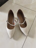 淺町春夏牛皮高跟鞋女尖頭瑪麗珍鞋復古珍珠電鍍跟中跟單鞋女小跟婚鞋 白色 36 曬單實(shí)拍圖