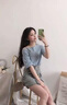 miss nitaly夏新款露肩上衣短裙半裙小個子裙子一字肩套裝兩件性感連衣裙女 藍色 M 曬單實拍圖