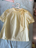 茵曼（INMAN）100%純棉府綢系帶襯衫2025夏季女裝新款短袖蝴蝶結褶皺顯瘦襯衣 鵝黃色 S 曬單實(shí)拍圖