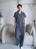 美即萊（MEIJILAI）睡衣男士夏季純棉短袖長(cháng)褲開(kāi)衫薄款全棉家居服男春夏款加大碼套裝 8014 XL （身高175-180體重140-160） 曬單實(shí)拍圖
