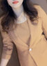 簡蜓小西裝外套女春夏新款氣質修身高級感職業(yè)西服連衣裙套裝氣質正裝 棕色兩件套（西裝+裙子）配胸針 L 曬單實拍圖