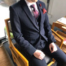 錦宮西裝男套裝結(jié)婚新郎禮服修身韓版英倫風(fēng)潮流帥氣條紋休閑男士西服 1819黑色兩件套 L 曬單實(shí)拍圖