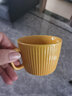 SUCCOHOMEWARE 日式復古條紋咖啡杯套裝帶托盤(pán)家用杯碟陶瓷杯茶水杯下午茶茶具 姜黃色（一杯一勺） 曬單實(shí)拍圖