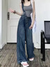 Ady Glenna單肩牛仔背帶褲女2025夏季薄款復古辣妹高腰寬松顯瘦牛仔闊腿褲子 *主圖色* L 曬單實(shí)拍圖