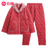 芬騰睡衣女冬季珊瑚絨加厚加絨三層夾棉新品冬天中年媽媽家居服可外穿 暗紅2480017 XL【170/建議130-145斤】 曬單實(shí)拍圖