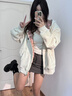 辰衣純美式甜妹連帽格子拼接衛(wèi)衣女2024春秋新款寬松休閑慵懶風學生外套 白灰色（優(yōu)質(zhì)版） M 曬單實拍圖