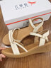 紅蜻蜓（RED DRAGONFLY）涼鞋女夏季新款媽媽鞋女士涼鞋舒適軟底一字帶女鞋坡跟平底鞋 米色WTK21045 39 曬單實(shí)拍圖
