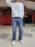 啄木鳥(niǎo)牛仔褲男士春秋冬季2025新款寬松直筒休閑褲大碼彈力百搭長(cháng)褲子 磨白藍(高品質(zhì)) 32 (2尺5腰圍) 曬單實(shí)拍圖