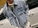 擇肯帥氣日系牛仔外套男秋冬潮牌寬松青年夾克淺藍色字母印花百搭上衣 淺藍色 XL (體重160斤左右) 曬單實(shí)拍圖