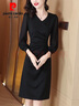 皮爾卡丹（pierre cardin）法式赫本風(fēng)連衣裙春秋季薄款女裝黑色感顯瘦長(cháng)袖收腰氣質(zhì)裙子針織 黑色 M 曬單實(shí)拍圖
