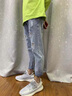 NASA RHUDE破洞直筒牛仔褲男士寬松九分男夏季時尚牛仔褲夏天休閑褲子男裝 復(fù)古藍(lán) XL (130-155斤) 曬單實拍圖