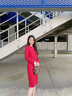 佰藍嬌2023春秋季女裝新款時尚洋氣質(zhì)修身顯瘦小個子長袖連衣裙包臀裙子 紅色 XL 曬單實拍圖