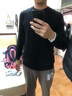 恒源祥石墨烯針織衫男 春秋薄款套頭毛衣男士圓領(lǐng)純色打底衫抗菌簡約男款上衣 X51ZY2121 黑色 180  曬單實拍圖