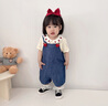 幼歌（YOUGE）寶寶草莓甜心背帶褲套裝2023新款嬰幼兒俏皮花瓣領上衣 杏色上衣 80 cm 曬單實拍圖