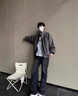 柯菲沃褲子男美式漸變牛仔褲男小眾設計感美式高街vibe直筒寬松拖地長褲 氣質(zhì)-N21灰色（皮帶腰） L (建議體重110-125斤) 曬單實拍圖