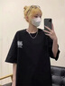 POUM純棉短袖t恤男夏季短袖男女潮牌高街美式寬松休閑半袖字母情侶 XXJR-T8332黑色 XL 曬單實(shí)拍圖