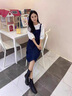 唐菓蜜牛仔背帶裙女2025夏季新款女裝韓版時(shí)尚百搭收腰顯瘦減齡連衣裙子 白色上衣+深藍(lán)色背帶裙 M 曬單實(shí)拍圖