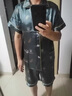 貓人男士睡衣夏季夏款冰絲家居服短袖短褲夏天可外穿男款大碼秋冬保暖 雙短男士玉簪綠葉 L (110-130斤) 曬單實拍圖