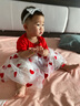 Auro Mesa女童連衣裙夏季寶寶裙子兒童公主裙禮裙短袖紅色愛心周歲生日禮裙 紅色 100cm/3T 曬單實(shí)拍圖