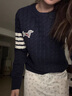 AEMAPE2026秋冬新款小狗刺繡拼色圓領(lǐng)長(cháng)袖針織衫女外穿套頭麻花毛衣 藏青色 L 曬單實(shí)拍圖
