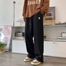威覺（WEIJUE）美式褲子男夏秋季寬松型直筒男褲貼布休閑男款闊腿褲潮運(yùn)動(dòng)衛(wèi).褲 黑色 XL碼（110斤-145斤） 曬單實(shí)拍圖