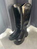 狄德拉真皮長(cháng)筒靴女秋冬新款內增高厚底高筒不過(guò)膝騎士靴顯瘦彈力煙筒靴 （標準筒）平底絨里 37 (235mm)  標準碼 曬單實(shí)拍圖