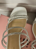 他她（TATA）一字带凉鞋女粗跟高跟凉鞋女拖鞋夏季新款XBD01BL3 银/米白 37 实拍图
