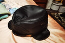 北極絨真皮帽子男士秋冬季保暖頭層牛皮平頂帽戶(hù)外休閑貝雷帽中老年帽子 拉鏈牛皮帽黑色（禮盒裝） 曬單實(shí)拍圖