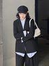 獨束大碼女裝精英感氣質(zhì)西裝外套2025春裝簡(jiǎn)約收腰黑色顯瘦短外套 靜謐黑 M (尺碼：1) 曬單實(shí)拍圖