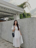范思藍恩法式泡泡袖V領(lǐng)修身顯瘦連衣裙女夏季2025新款裙子2394 月光白 S 曬單實(shí)拍圖