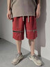 格潤歐尚美式vibe風(fēng)工裝短褲男夏季潮牌設計感拉鏈中褲寬松休閑五分褲 D97紅色(高質(zhì)量) XL 曬單實(shí)拍圖