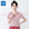 真維斯（JEANSWEST）針織衫女士春季條紋方領(lǐng)針織衫女氣質(zhì)顯瘦設(shè)計感上衣短袖玫紅均碼 曬單實拍圖