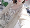 嘉茱莉新款新中式吊帶連衣裙女V領(lǐng)溫柔風吊帶裙夏季褶皺碎花長裙 淡彩米灰 L 曬單實拍圖