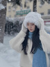 目丸藍色圍巾女冬季氛圍感加厚保暖純色防寒克萊因藍馬海毛圍脖披肩潮 淺藍毛絨圍巾 曬單實(shí)拍圖