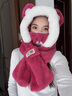 MELENDA KAMAR圍巾女冬季圍脖一體可愛(ài)小熊護耳罩騎車(chē)滑雪帽新年禮物送女生禮盒 玫紅色 曬單實(shí)拍圖