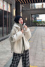 MAGNLENSmagnlens冬季新款連帽可拆卸風帽拼接羊羔毛寬松保暖厚拉鏈外套女 淺杏色 XS 160 曬單實拍圖