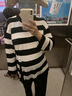 米度麗孕婦裝秋裝上衣春秋款毛衣秋季時(shí)尚款連衣裙針織打底衫外套秋冬裝 黑白間條 均碼（建議90-160斤左右） 曬單實(shí)拍圖