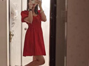 依伊純連衣裙女2024夏季新款法式氣質(zhì)方領(lǐng)木耳邊泡泡袖小個子收腰顯瘦裙 紅色 L 曬單實拍圖
