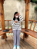 VEOX鹽系甜酷風(fēng)減齡條紋衛(wèi)衣女+灰色闊腿褲秋季薄款寬松學(xué)生炸街套裝 白色條紋+灰色闊腿褲 [高質(zhì)量 M 建議[85-100斤] 曬單實(shí)拍圖