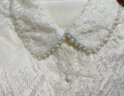 百图（betu）betu百图女装甜美珍珠领上衣超仙提花雪纺衫羽毛流苏合身长袖衬衣2110T42 米白 XS 实拍图