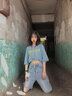 古由卡（GUUKA）x藏克SANK聯(lián)名短袖t恤女潮牌25秋冬嘻哈情侶卡通印花運動(dòng)寬松圓領(lǐng) 天空藍 L 曬單實(shí)拍圖